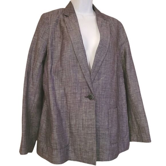 Talbots medium linen blend Blazer chambray blue women's career - Picture 1 of 12
